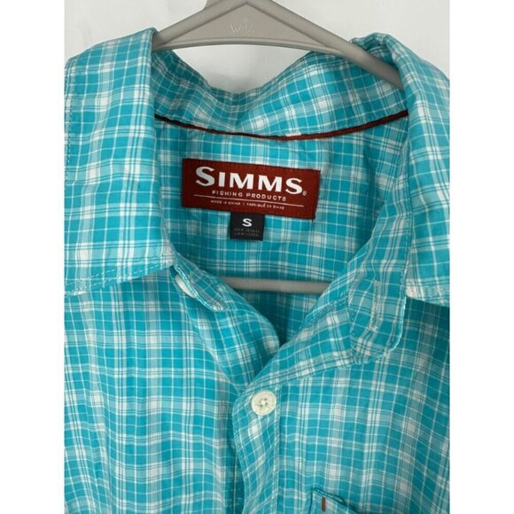 Simms Skyblue Plaid Pattern Short-Sleeve Button-Down Shirt Size Small - Picture 2 of 7
